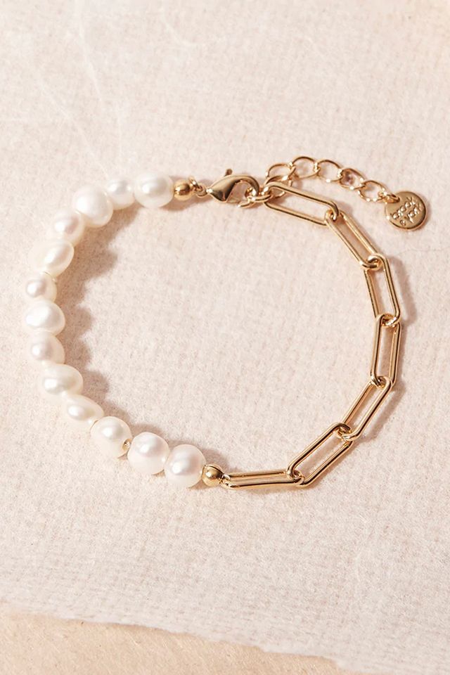 Brook & York Pearl and Paperclip Chain Bracelet #1