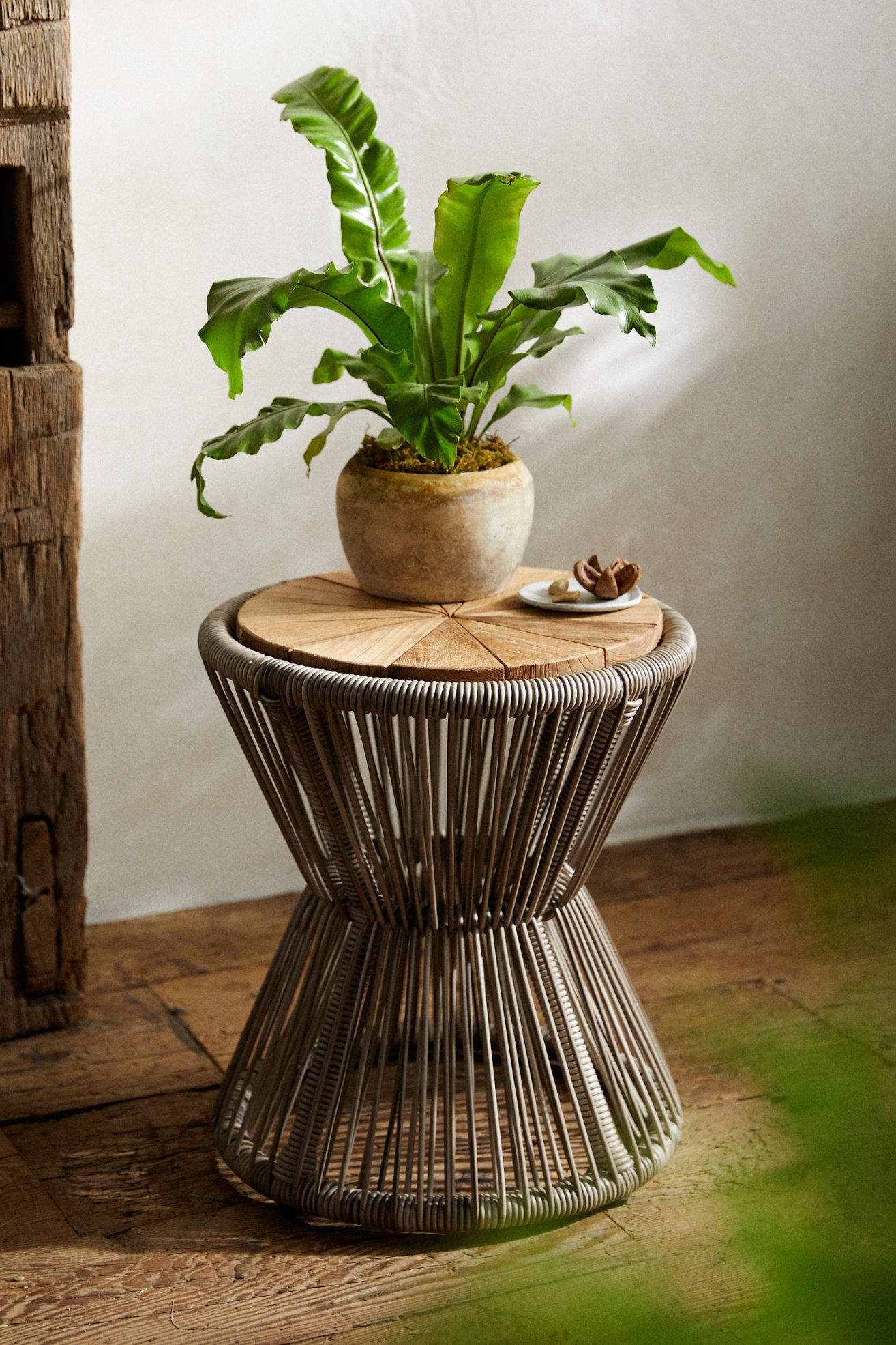 Woven Rope + Teak Side Table - Taupe, One Size