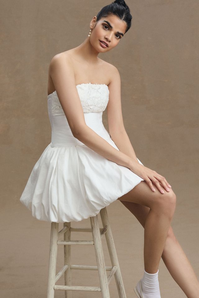希少!BHLDN(ビーホールディン) フラワー チュール ミニドレス BHLDN 3D Floral Removable Puff-Sleeve Mini Dress | Anthropologie