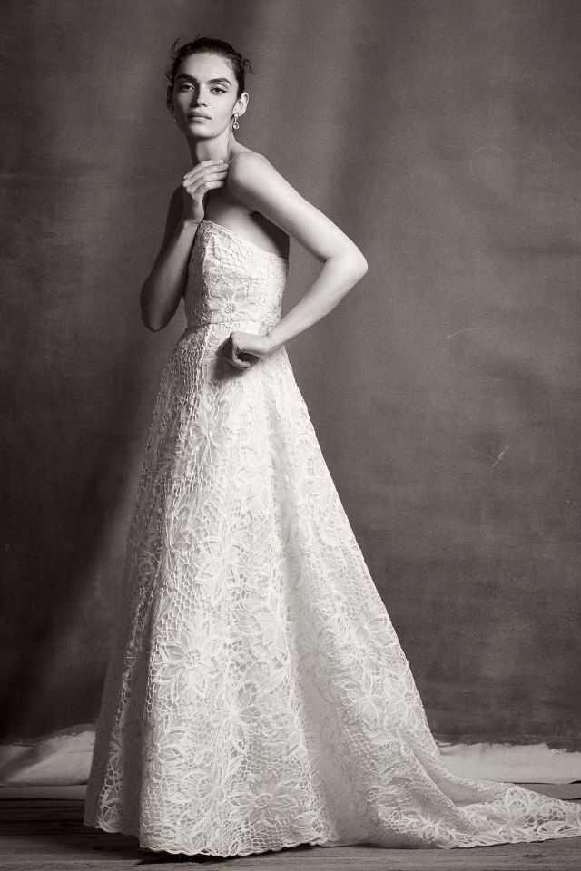 BHLDN Alanna Floral Lace Strapless Wedding Ballgown