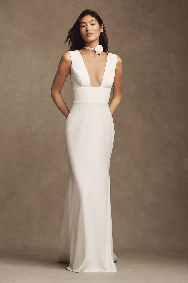 Wtoo by Watters Chloe Sleeveless Plunge Crepe Column Wedding Gown ...