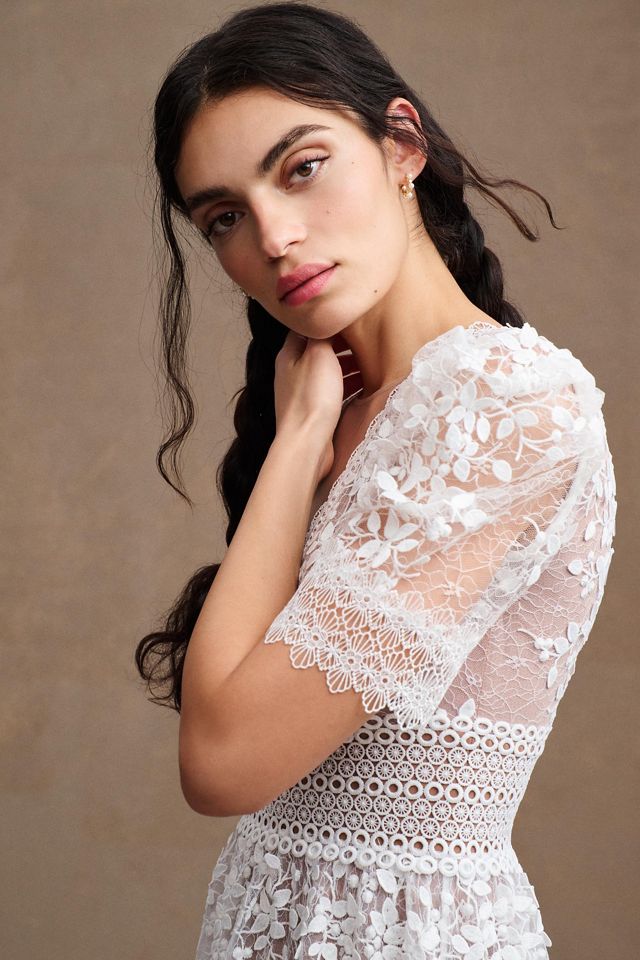 Bronx and Banco Megan Short-Sleeve Lace V-Neck Tiered Mini Dress #1