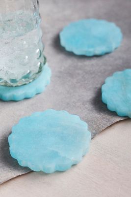 Terrain Dyed Alabaster Notched Coasters, Set Of 4 In Blue