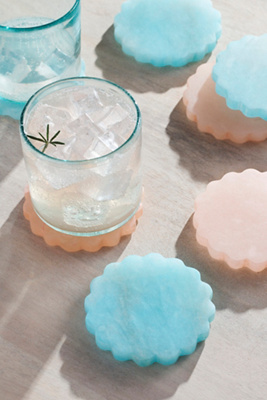 Dyed Alabaster Notched Coasters, Set of 4 - Turquoise