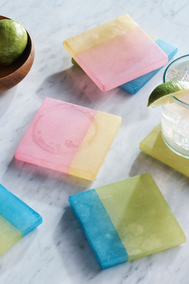 Two Tone Alabaster Square Coasters, Set of 4 #3