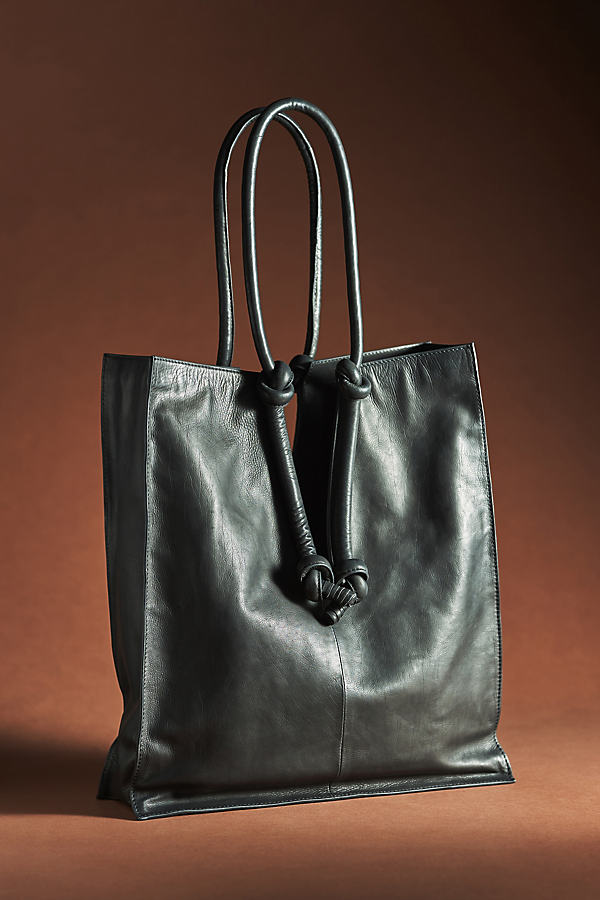 By Anthropologie Knotted Leather Tote In Black