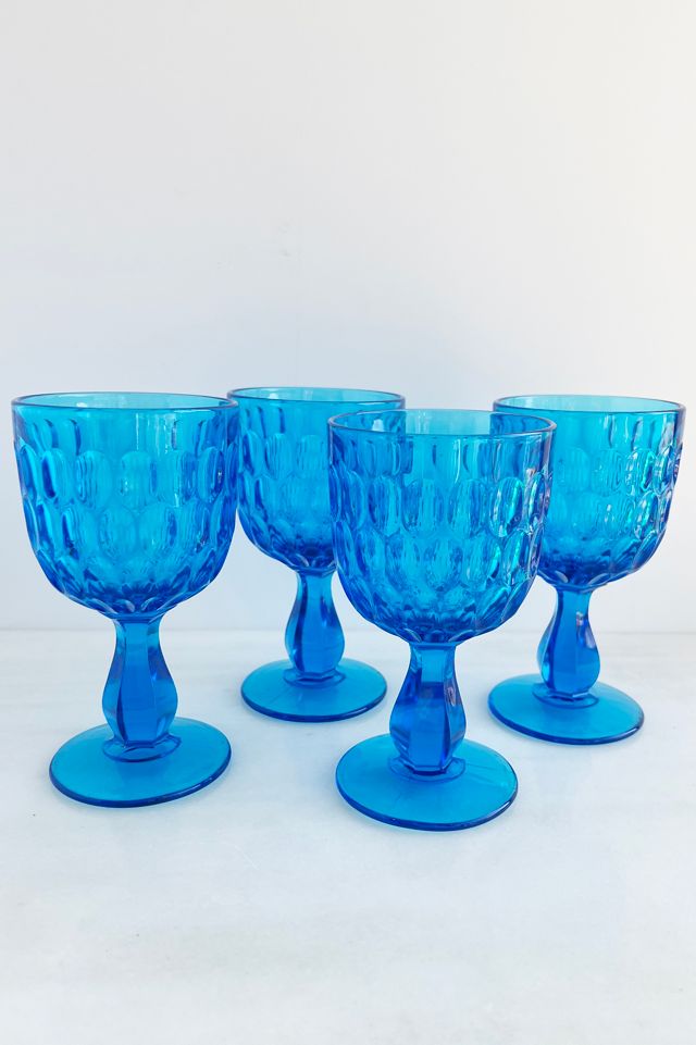 Old Flame Candle Co. Vintage 1940s Fenton Thumbprint Turquoise Stemmed  Glasses, Set of 4 | AnthroHome