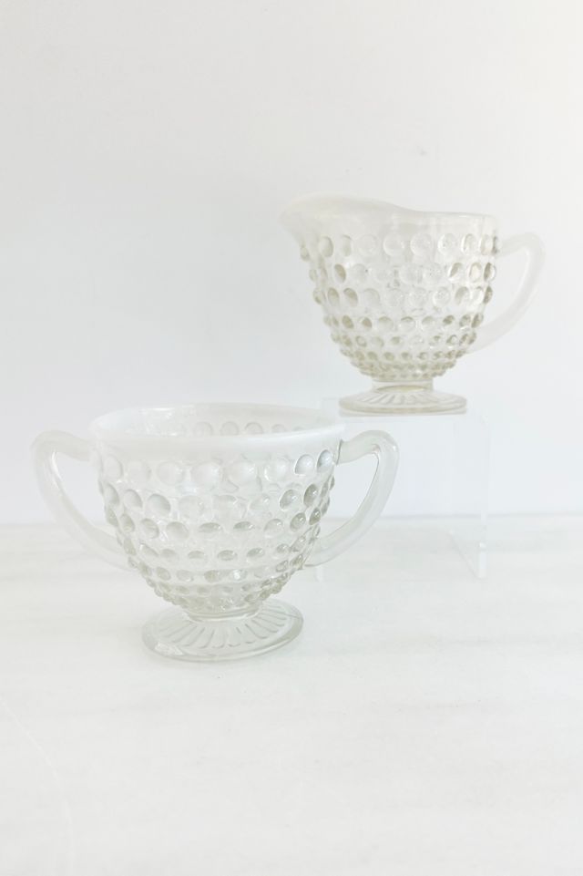 Old Flame Candle Co. Vintage Fenton Opalescent Moonstone Cream + Sugar Set #1