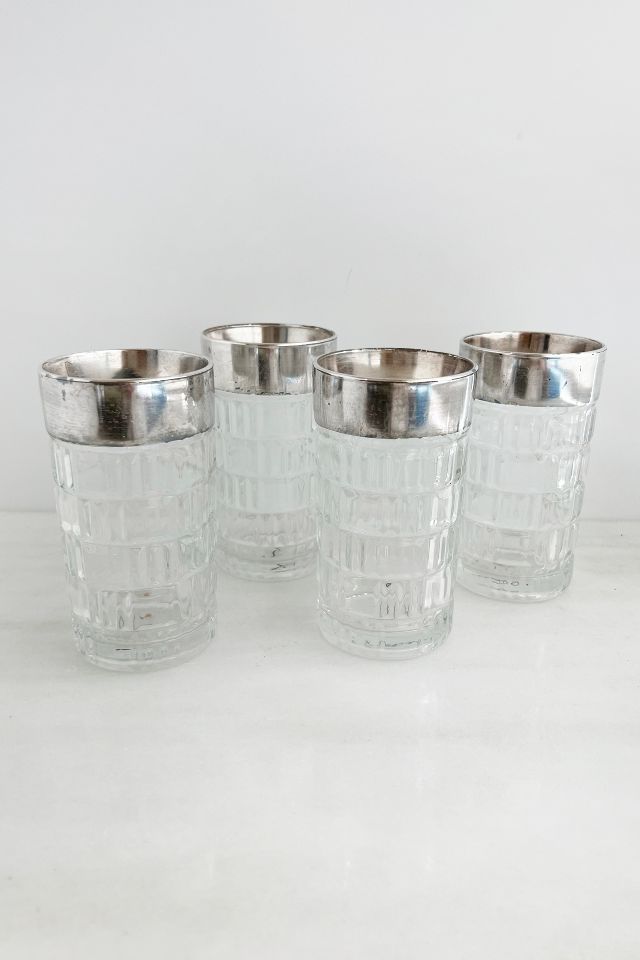 Vintage Set of 4 Silver Rim Water Glasses