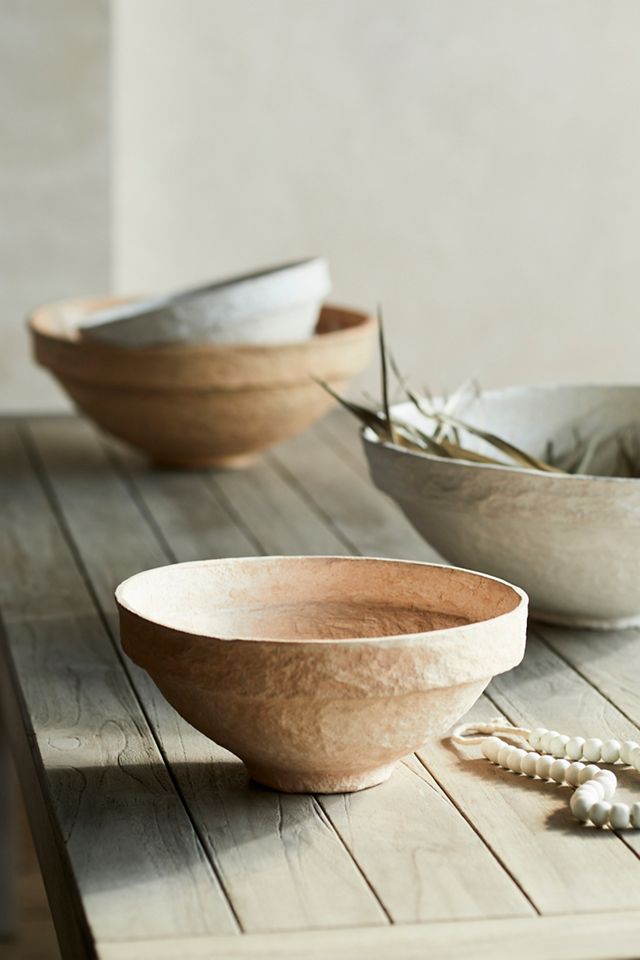 Large Traditional Paper Mache Bowl With Blue Residue