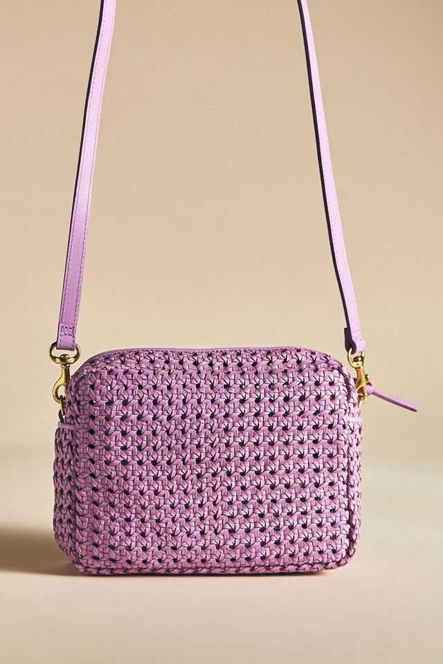 Clare V. Midi Sac Woven Leather Crossbody Bag in Purple