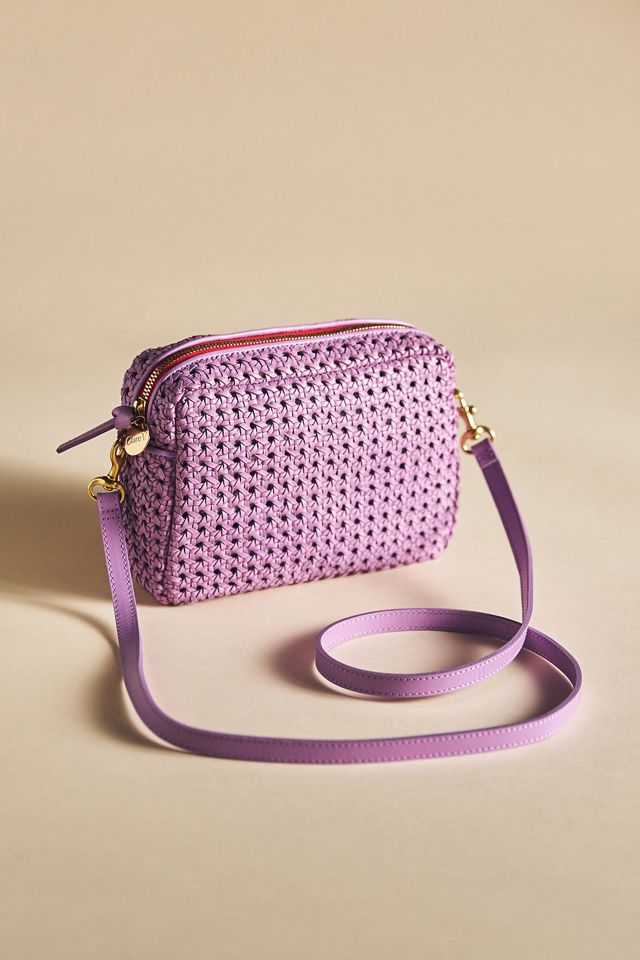 Clare V. Midi Sac Woven Leather Crossbody Bag in Purple