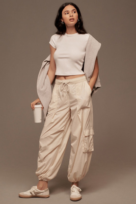 Daily Practice By Anthropologie Parachute Pants In Beige