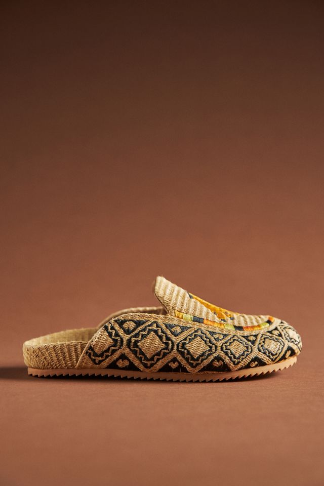 Farm Rio Embroidered Raffia Mules | Anthropologie