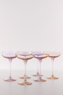 Estelle Colored Glass Iridescent Champagne Coupe Set