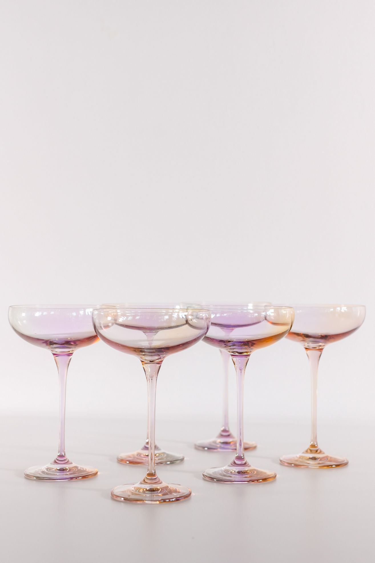 Estelle Colored Glass Iridescent Champagne Coupe Set - Pearl, Set Of 6