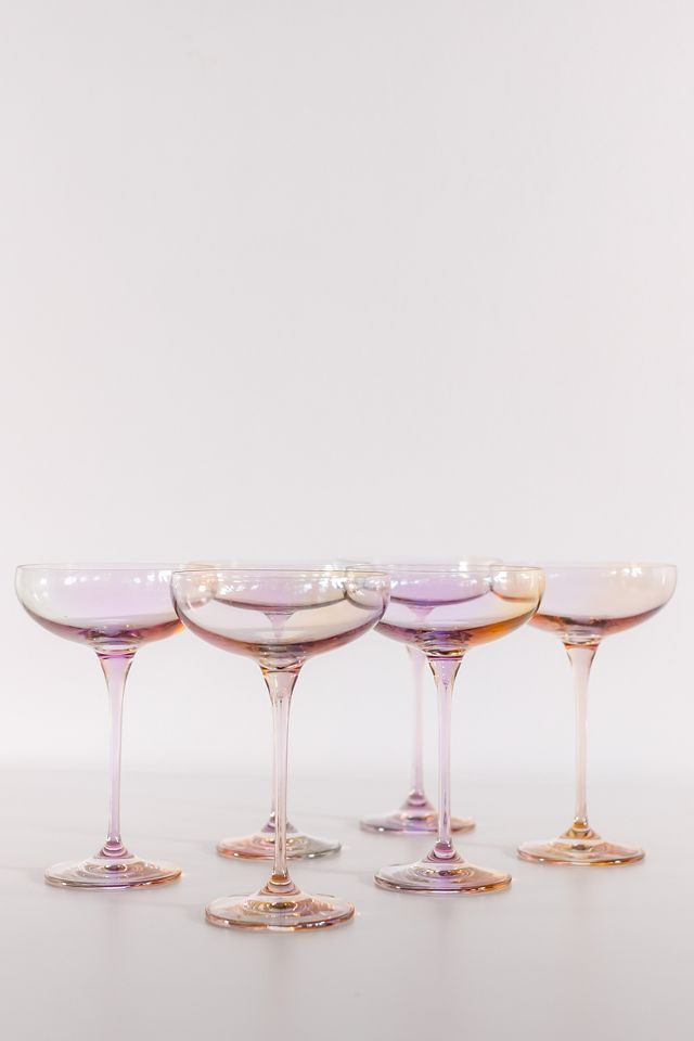 Estelle Colored Glass Iridescent Champagne Coupe Set