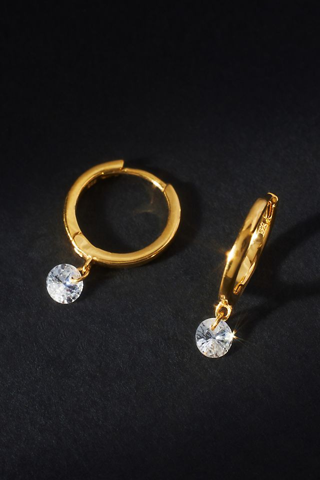 14k Gold Floating Crystal Huggie Earrings
