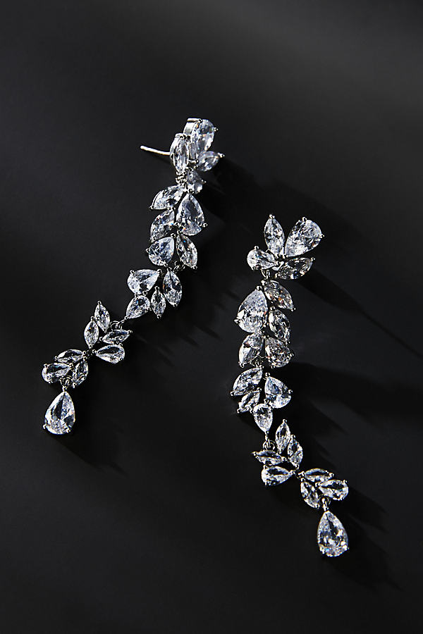 Shop Shashi Fallen Leaf Crystal Earrings In Silver