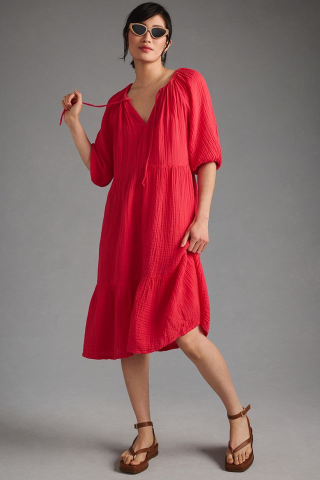 Sundry Tiered Gauze V-Neck Dress #1
