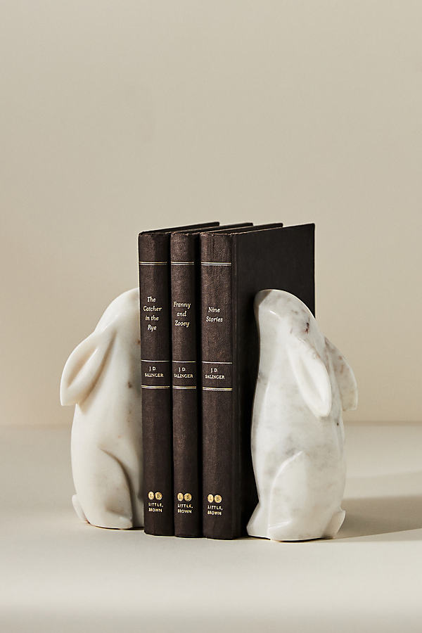 Anthropologie Marble Rabbit Bookends In White