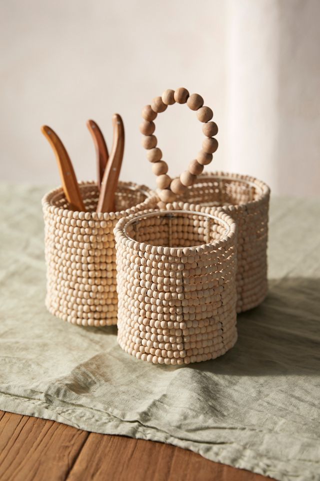 Wood Bead Utensil Holder #1