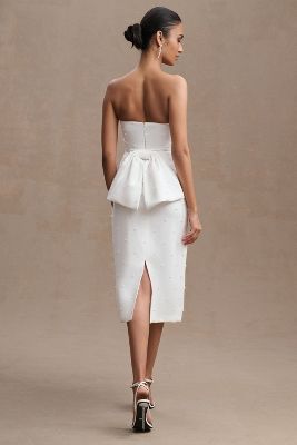 Sachin & Babi Gemma Strapless Back-bow Pearl Midi Dress In White