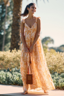 Vivo Maisha Strappy Maxi Cover Up Dress - Chocolate / Orange Animal Print main image 0