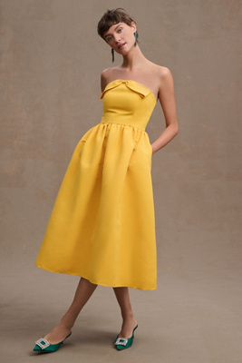 Sachin & Babi Blaine Strapless Bow Taffeta Midi Dress In Yellow | ModeSens