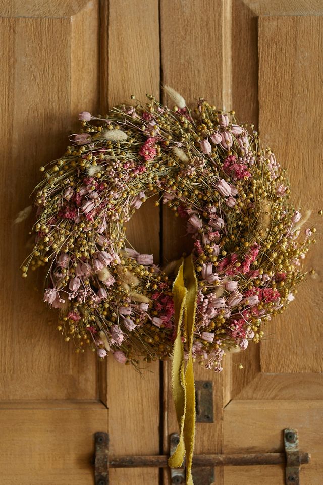 Dried Flax, Statice, Lagarus Wreath | AnthroHome
