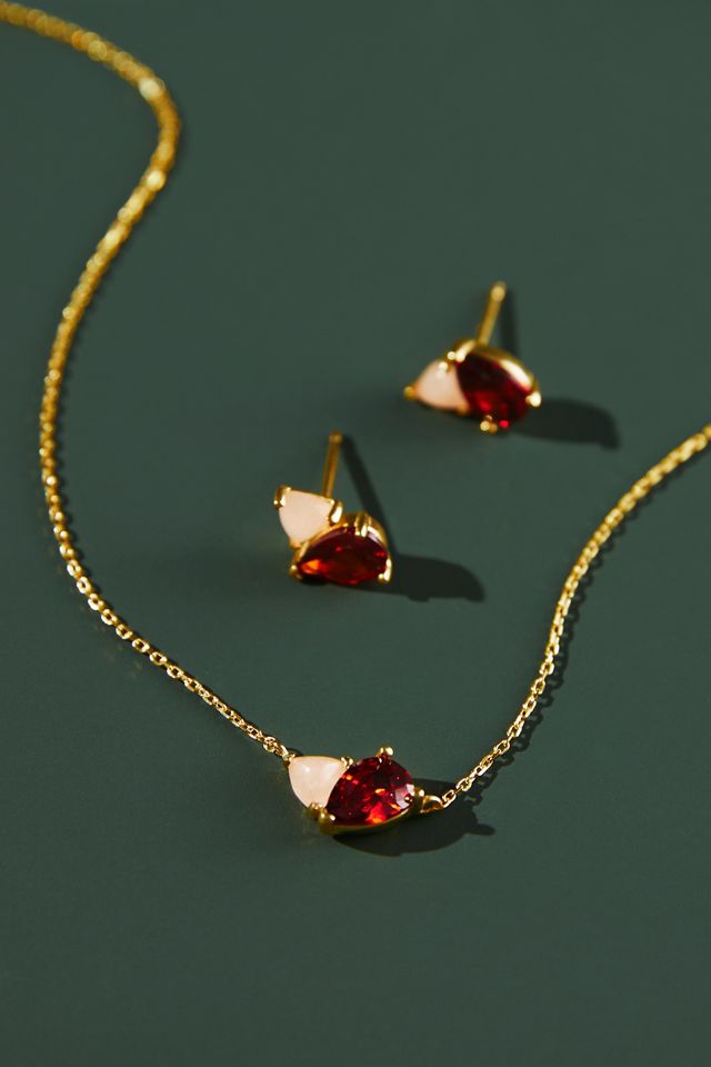14k Gold Birthstone Necklace and Earrings Set #2