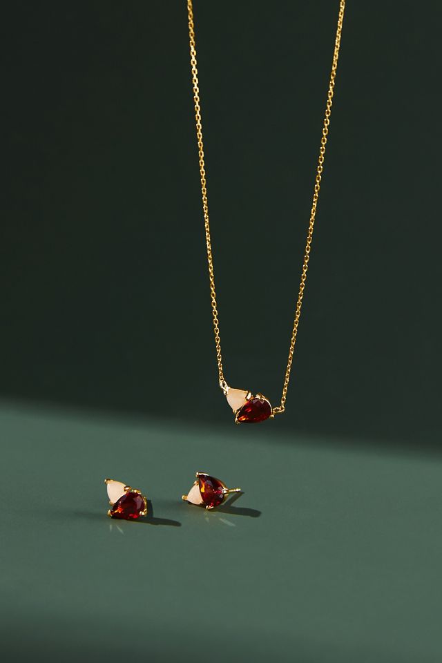 14k Gold Birthstone Necklace and Earrings Set #1