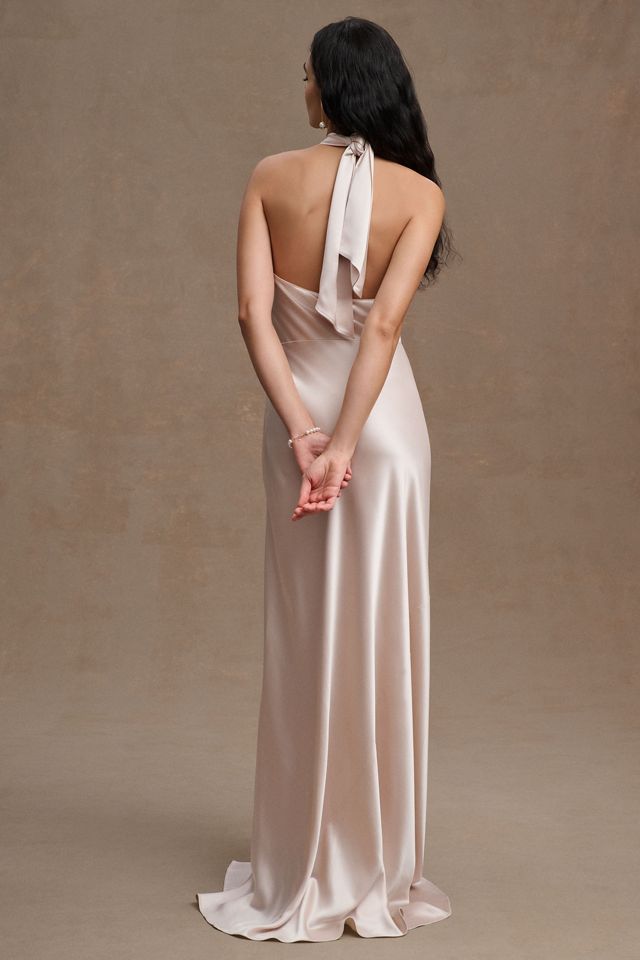 Ronny Kobo Samra Satin Twist-Halter Column Gown #1