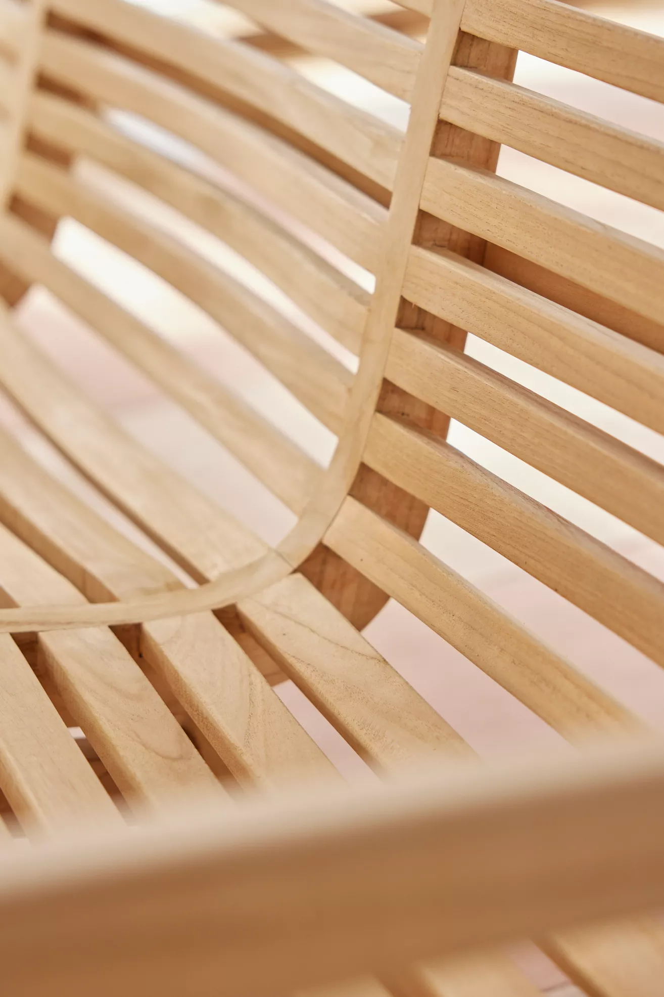Close-up of teak slats and woodworking