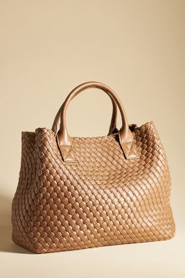 Woven Faux Leather Tote