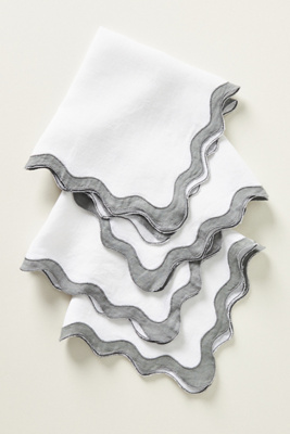 Bed Threads French Flax Linen Scalloped Placemats - Set Of 4 In White