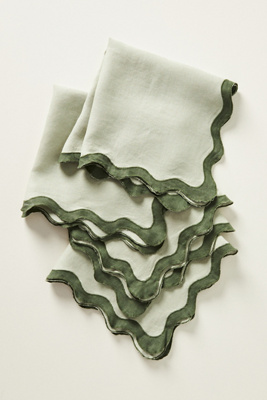 Bed Threads French Flax Linen Scalloped Napkins - Set Of 4 In Green