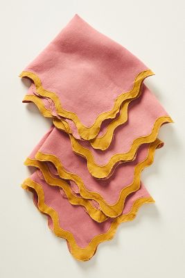 Bed Threads French Flax Linen Scalloped Placemats - Set Of 4 In Pink Clay & Turmeric
