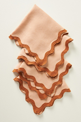 Bed Threads French Flax Linen Scalloped Placemats - Set Of 4 In Terracotta & Rust