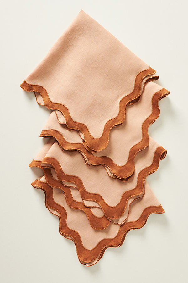Bed Threads French Flax Linen Scalloped Placemats - Set Of 4 In Terracotta & Rust