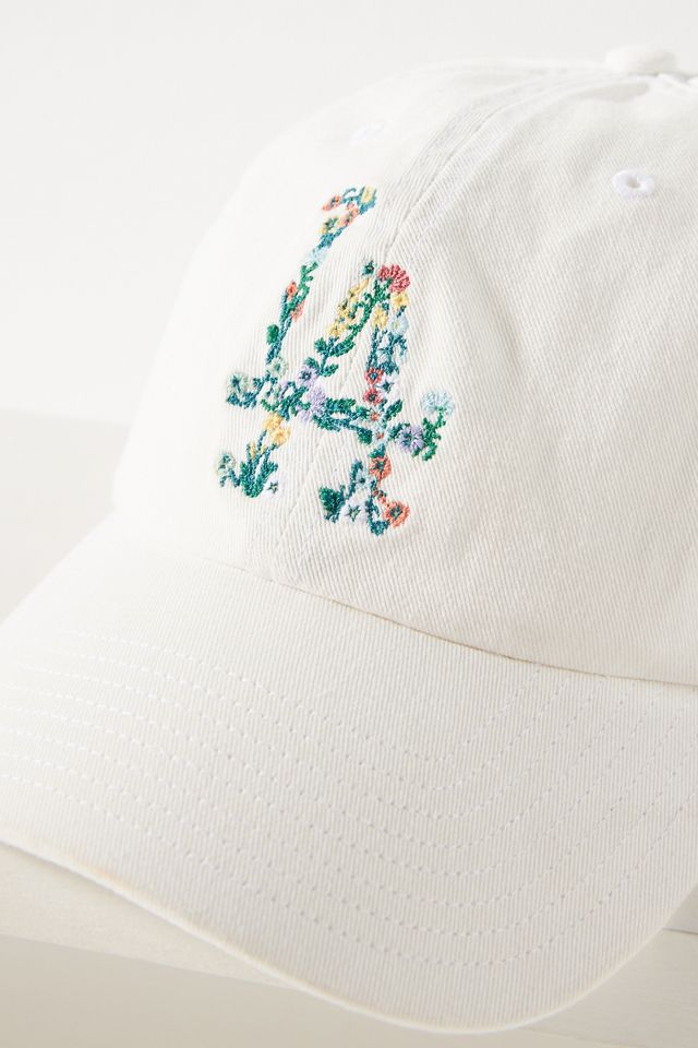 NWOT Anthropologie 47 LA Floral Patch Cap - Cream & Light Blue 47 Faux-Suede Floral Baseball Cap at MarketFair Shoppes in  main image 2