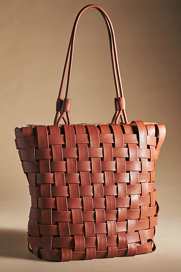 By Anthropologie Woven Faux Leather Tote In Brown