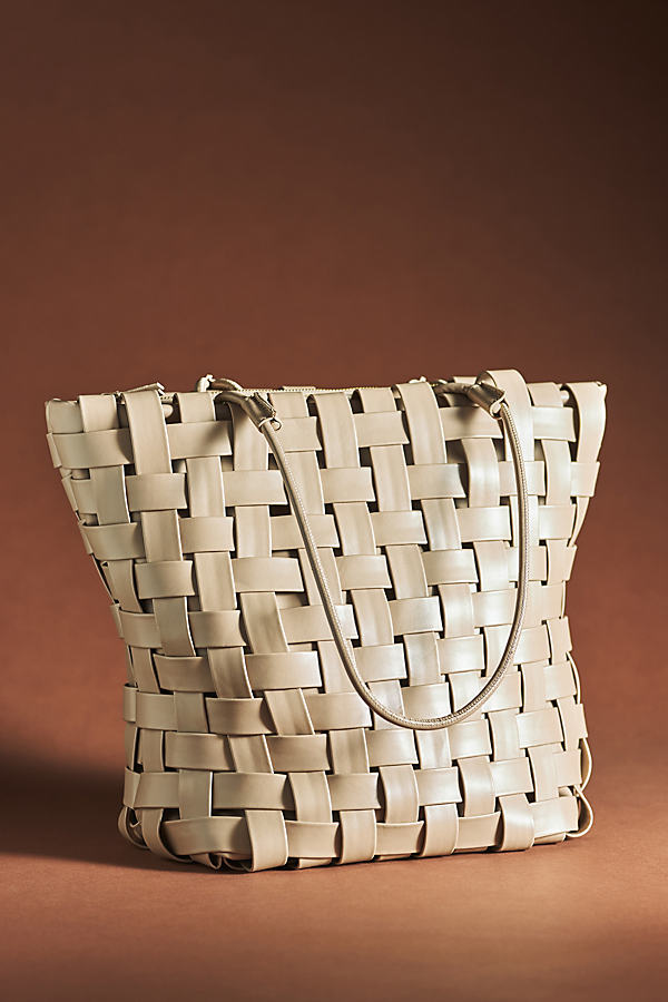By Anthropologie Woven Faux Leather Tote In Beige