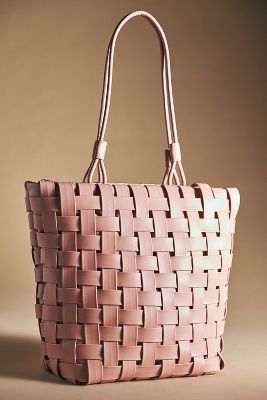 Anthropologie Woven Faux-leather Barrel Bag in White