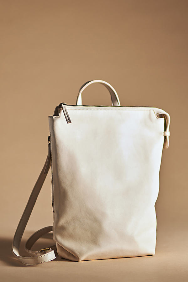 By Anthropologie Leather Zip-top Backpack In Neutral