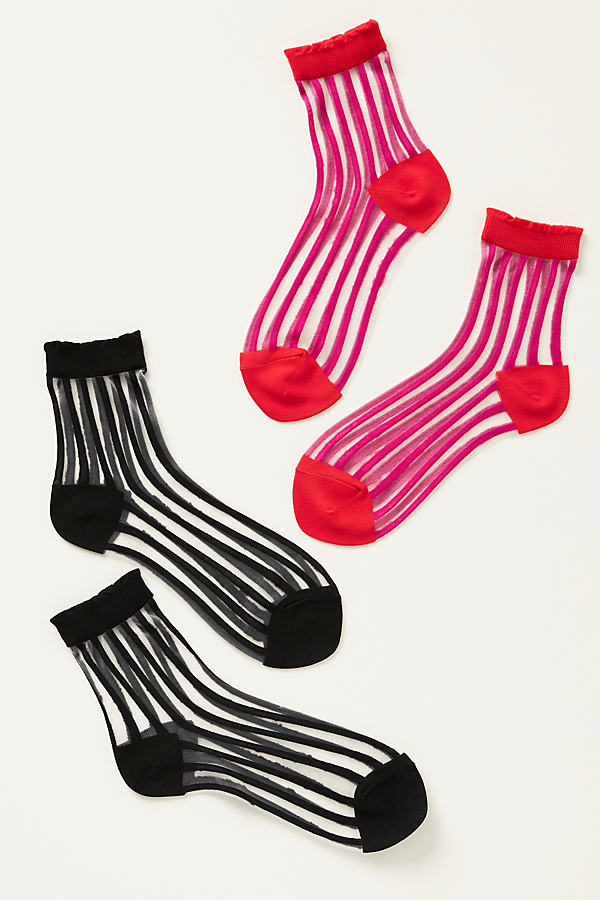 Anthropologie Set Of Two Sheer Socks In Red