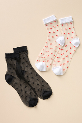 Anthropologie Sheer Socks, Set Of 2 In Red