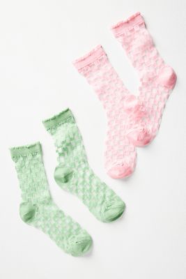 Anthropologie Sheer Check Socks In Pink