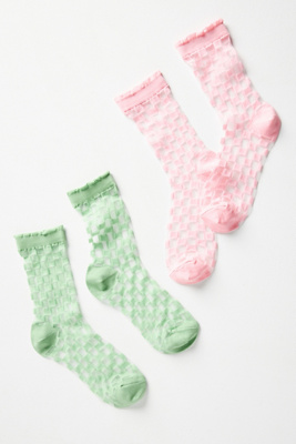 Anthropologie Sheer Check Socks In Pink