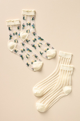 Anthropologie Sheer Socks, Set Of 2 In Yellow